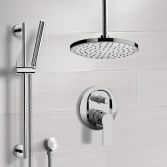 Shower Faucet Chrome Shower Set With Rain Ceiling Shower Head and Hand Shower Remer SFR74